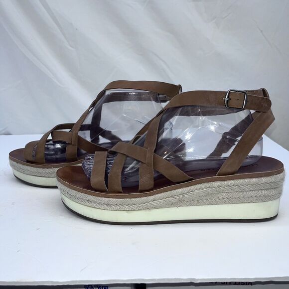 Lucky Brand Sandals Womens Sz 10 Brown Leather Platform Ankle Strap Espadrille - Picture 2 of 7
